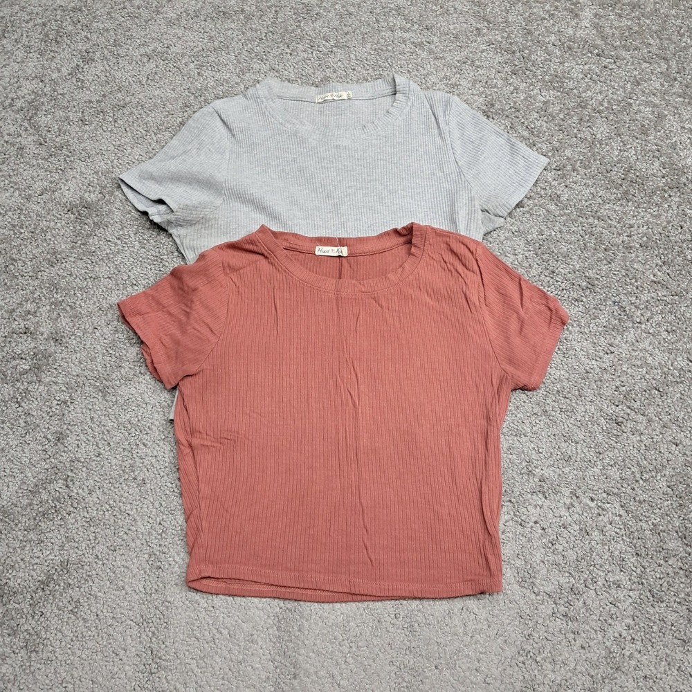 Heart & Hips Womens Ribbed Crop Top Set Grey Terracotta Short Sleeve‎ RT49615 L